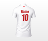 Back of white custom cricket jersey with red name and number — IRA Sportswear