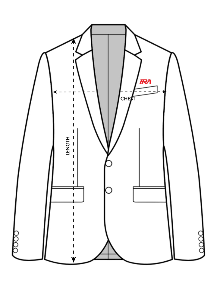 Blazer image used as a reference in the Size Guide page. Representing ONFIELD’s tailored sports blazers and cricket management polos, this visual helps users select the perfect fit for custom team apparel.