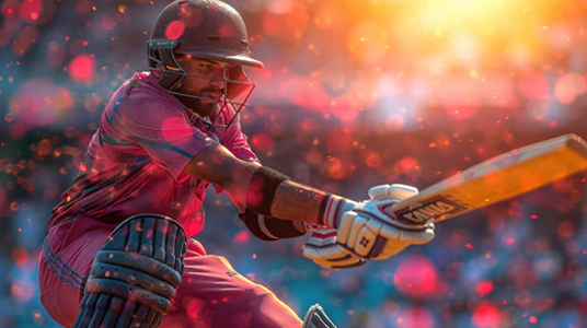 A professional cricket player in a custom cricket jersey, executing a powerful shot in a high-energy match. Showcasing premium cricket uniforms, including cricket jerseys, cricket pad covers, and breathable cricket clothing designed for comfort, durability, and peak performance on the field.