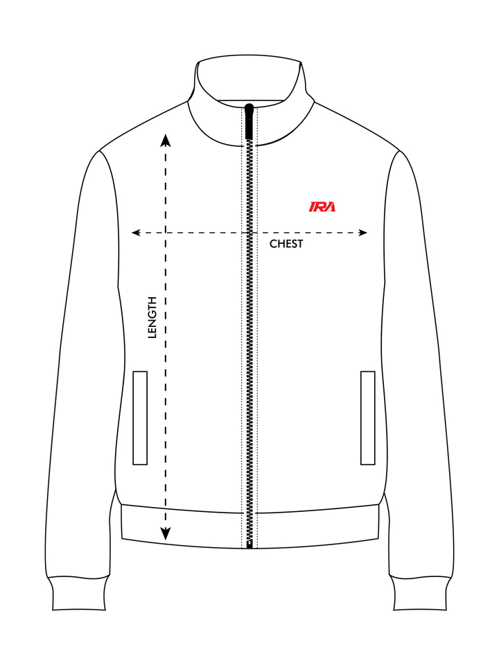 Zipped jacket image used as a reference for measurement in the Size Guide page. Representing ONFIELD’s custom sports jackets, cricket hoodies, and athletic outerwear, this visual helps users determine the perfect fit for personalized team apparel.