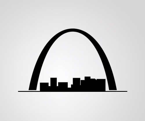 Gateway Arch graphic representing the St. Louis Sports Hub on the IRA Sportswear website, symbolizing local sports growth, custom team jerseys, and premium athletic apparel.